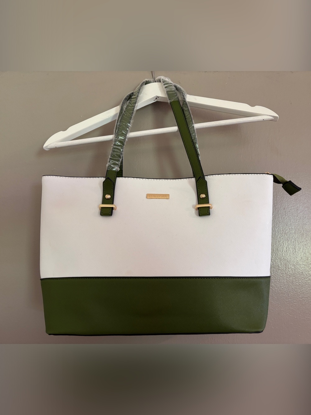Olive Green and White Two-Tone Tote